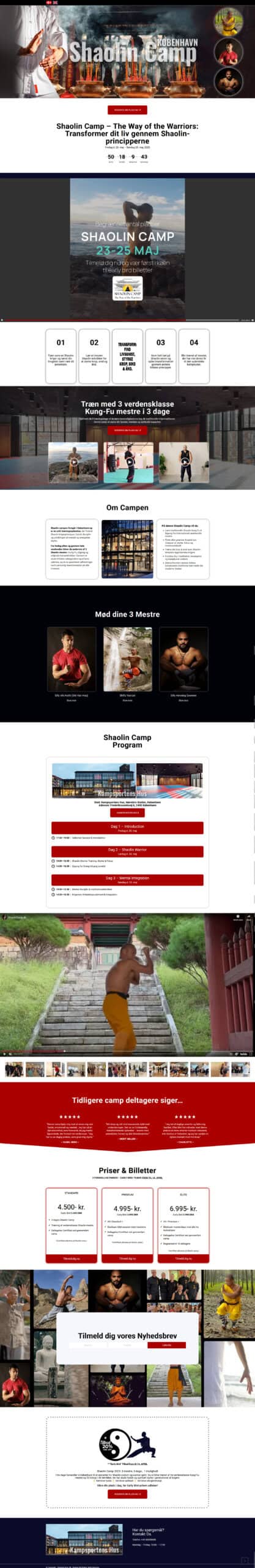 Salgsside / Landing Page Til Shaolin Træning Kursus